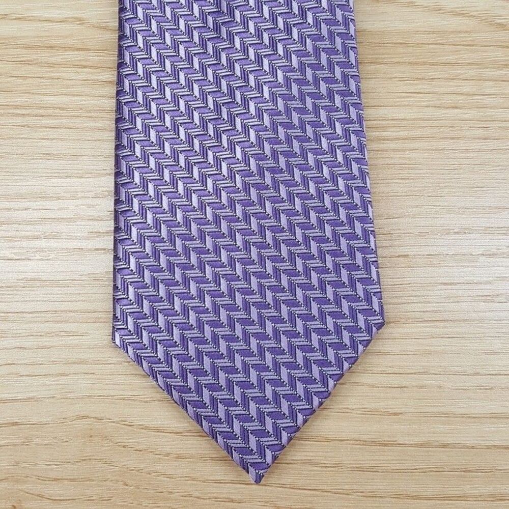 ALFANI Mens Neck Tie Purple Herringbone Satin Pointed Slim Classic
